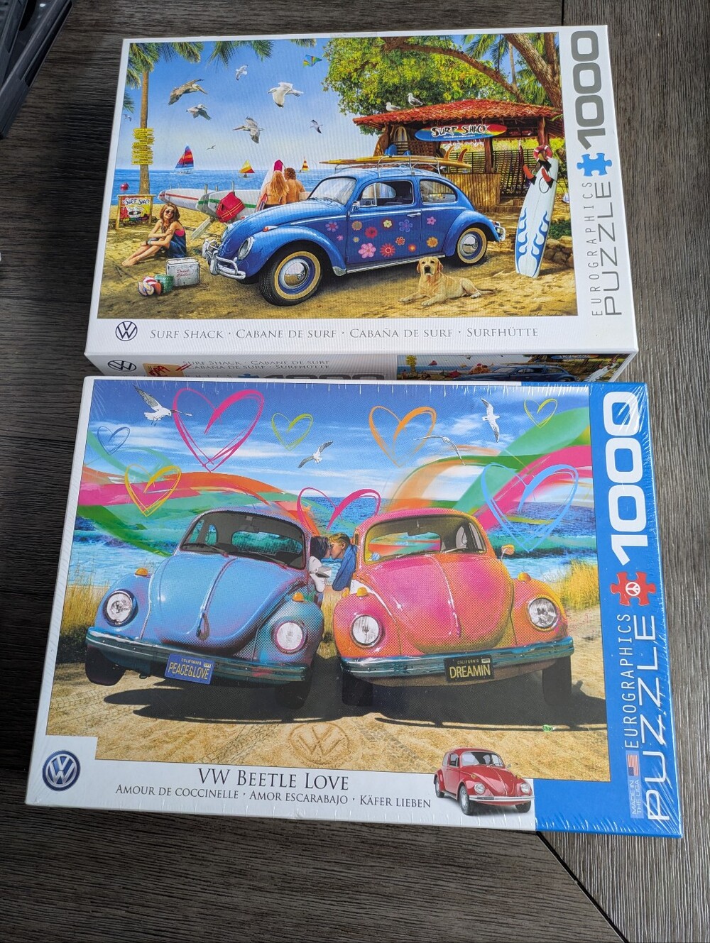 (2) VW Volkswagen Bug BEETLE LOVE and SURF SHACK 1000 PIECE PUZZLE Eurographics